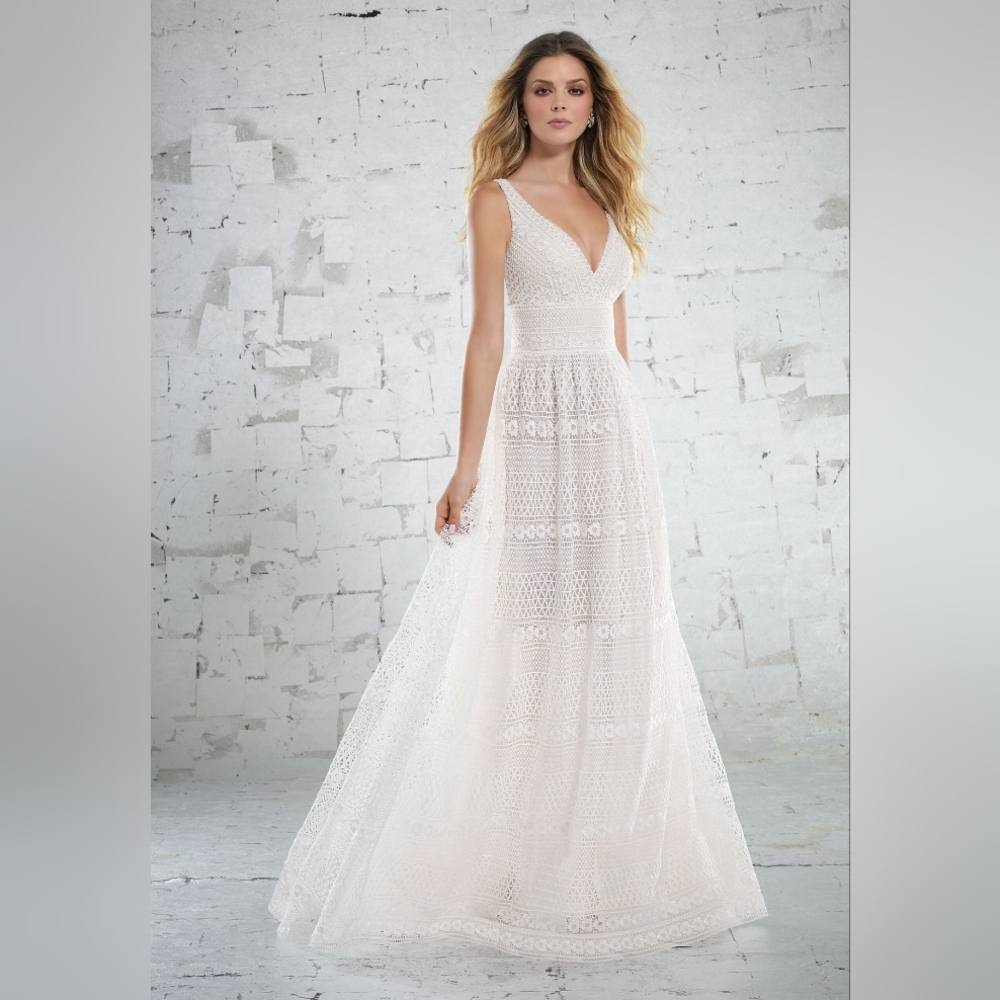 All Over Lace Tank Style Pocketed Illusion Aline Wedding Dress